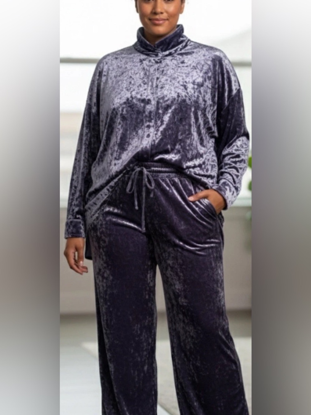 Nina Parker Set Of 2 Women’s Purple Crush Velvet Oversized Shirt 3X & Pants 1X